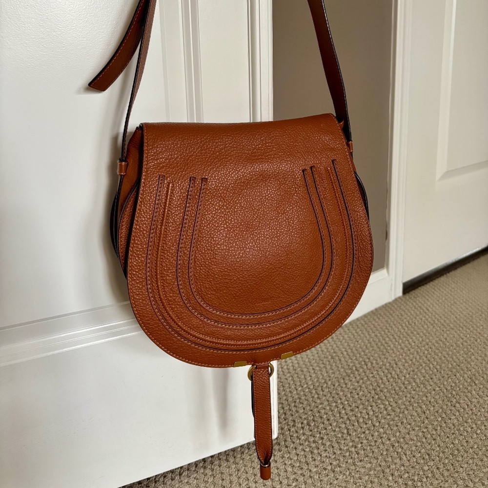 Chloe Marcie Medium Slim Crossbody Bag in Grained Calfskin Tan